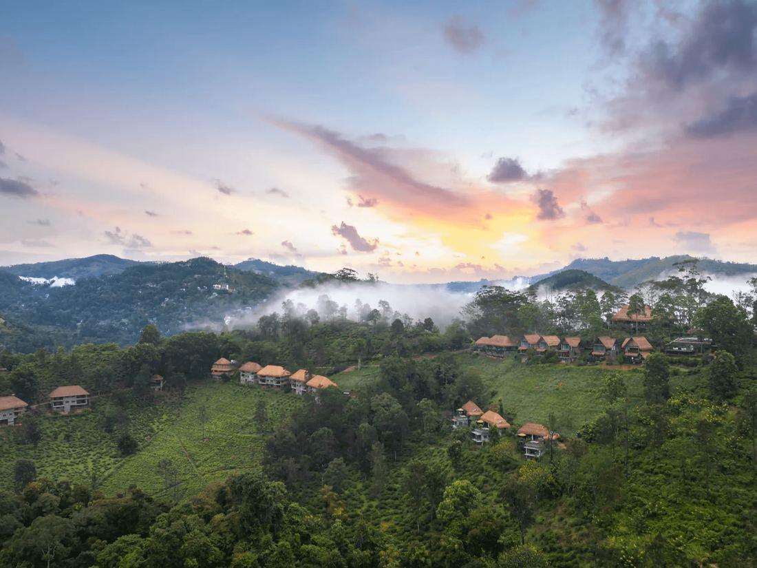 Sri Lanka: mist over the hills near Ella at sunset